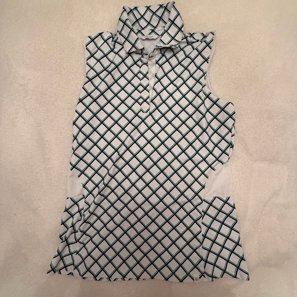 Lady Hagen White Tank with Dark Green Lattice Print